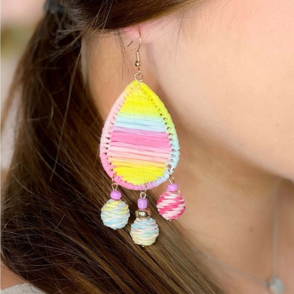 SPRING SHOWERS TEARDROP DANGLE EARRINGS Pink, Blue, Yellow